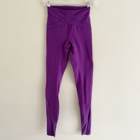 Lululemon Free To Flow Leggings Size 4 Purple Cross Over Waist Full Length - Picture 3 of 13